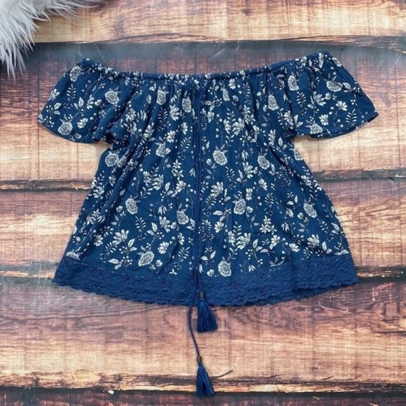 Aeropostale Tops - RELISTED Aeropostale Blue Floral Off The Shoulder Top Shirt